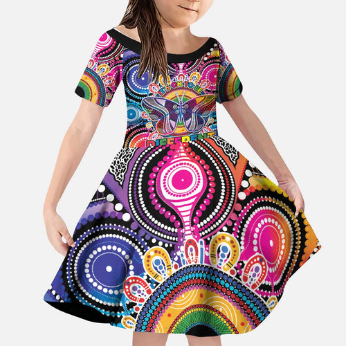 Australia Indigenous Autism Awareness Kid Short Sleeve Dress Its Okay To Be Different