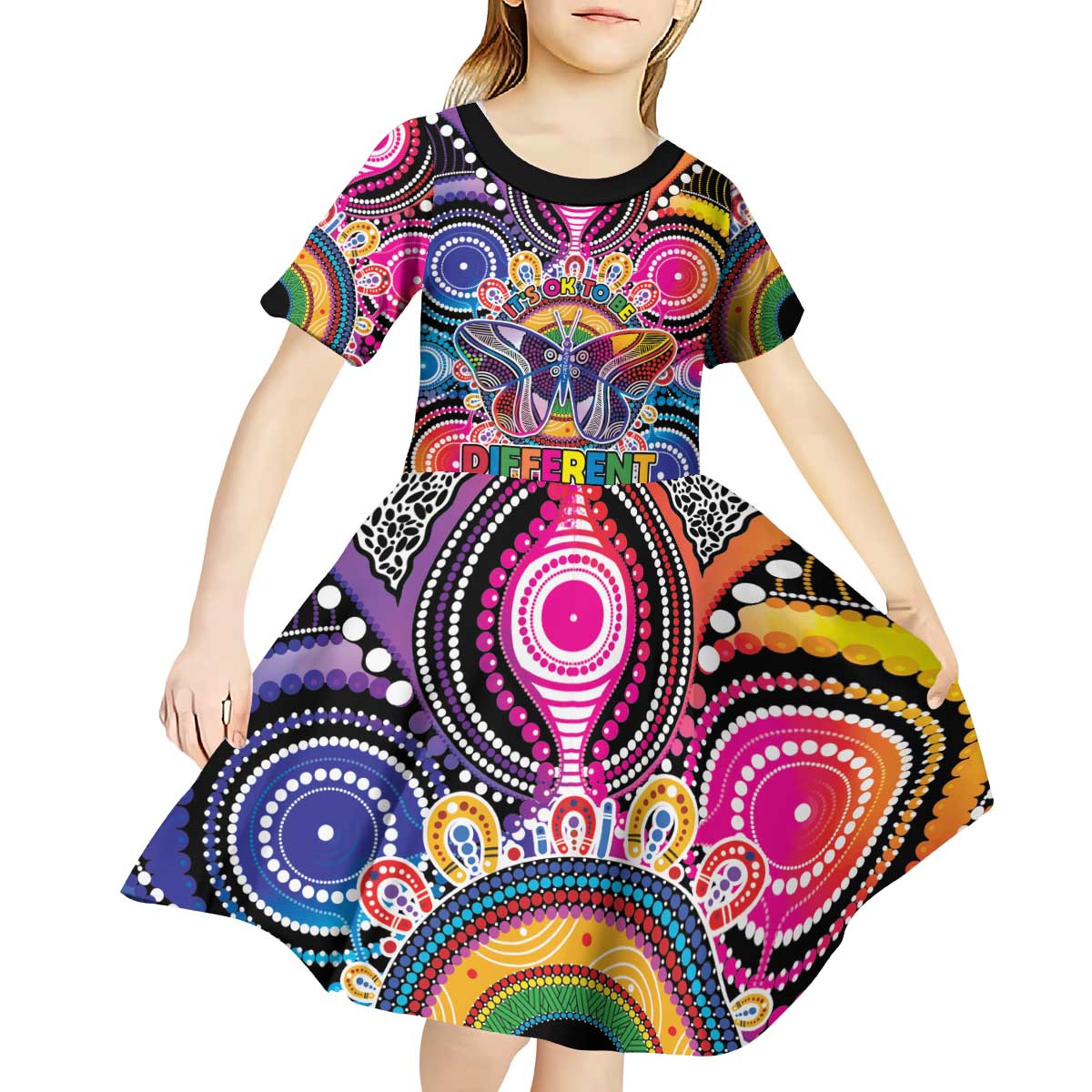Australia Indigenous Autism Awareness Kid Short Sleeve Dress Its Okay To Be Different