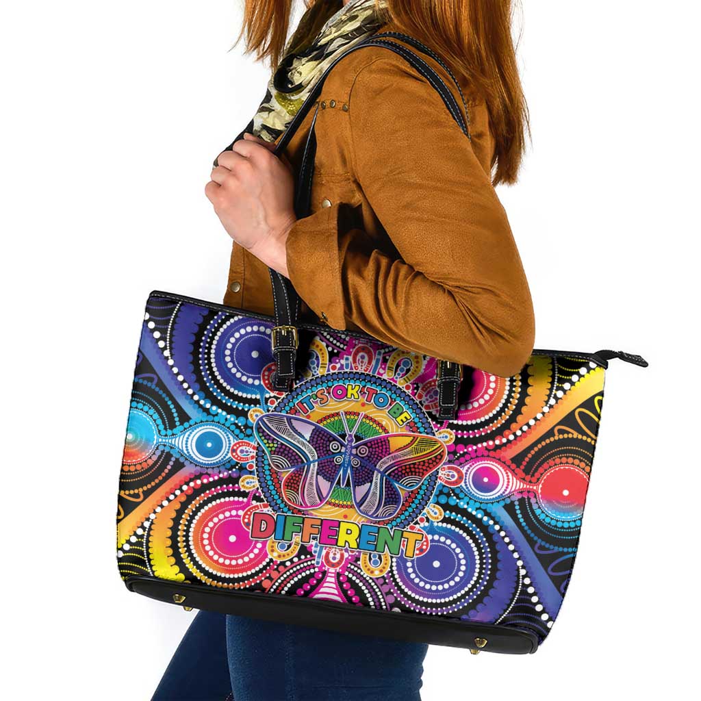 Australia Indigenous Autism Awareness Leather Tote Bag Its Okay To Be Different