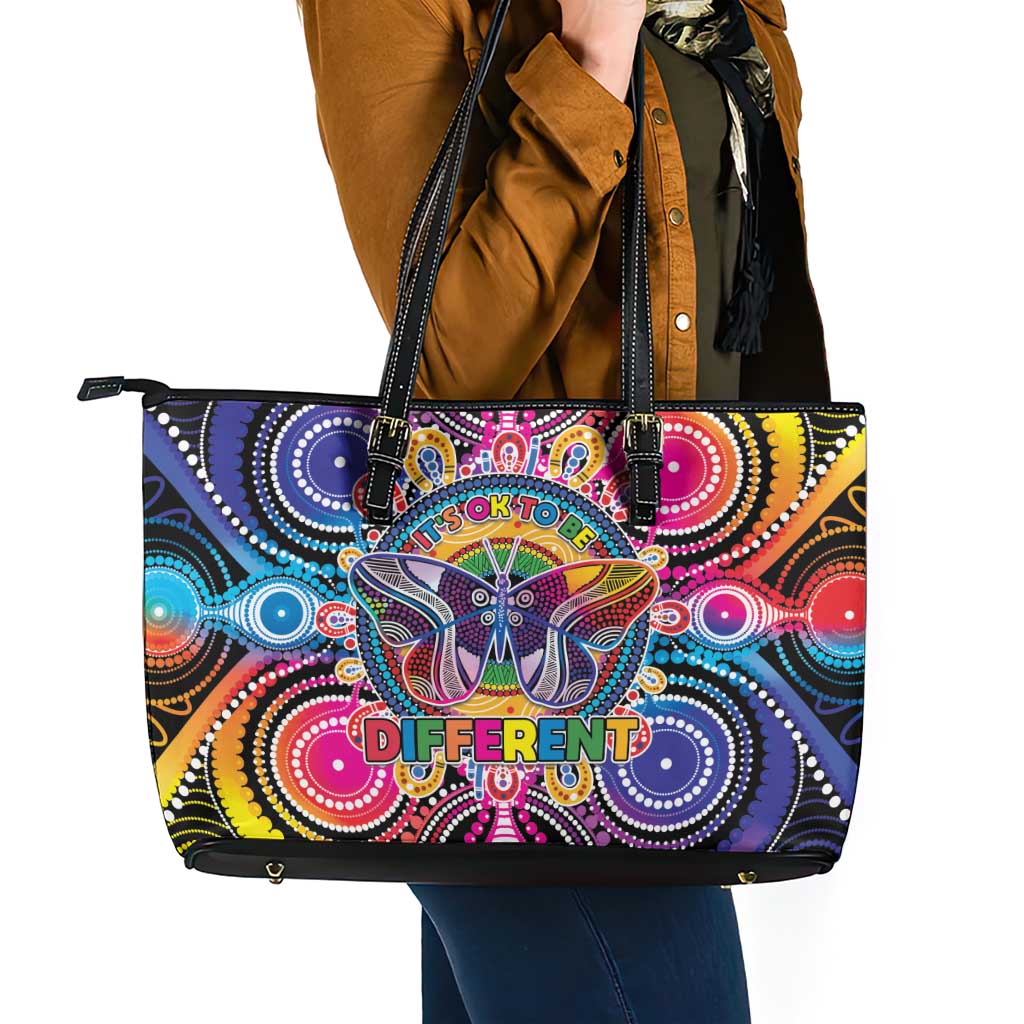 Australia Indigenous Autism Awareness Leather Tote Bag Its Okay To Be Different