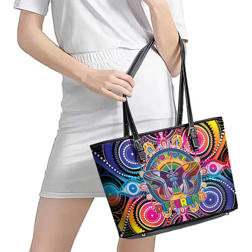 Australia Indigenous Autism Awareness Leather Tote Bag Its Okay To Be Different