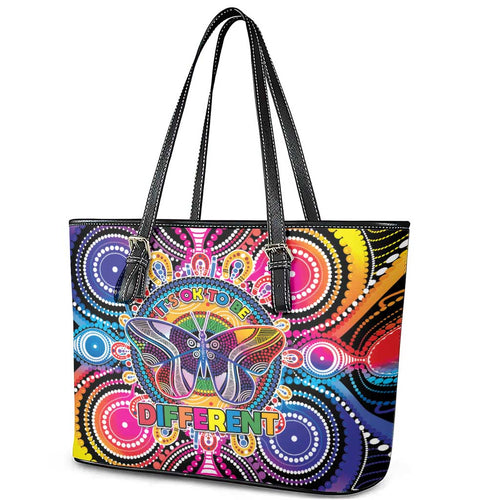 Australia Indigenous Autism Awareness Leather Tote Bag Its Okay To Be Different