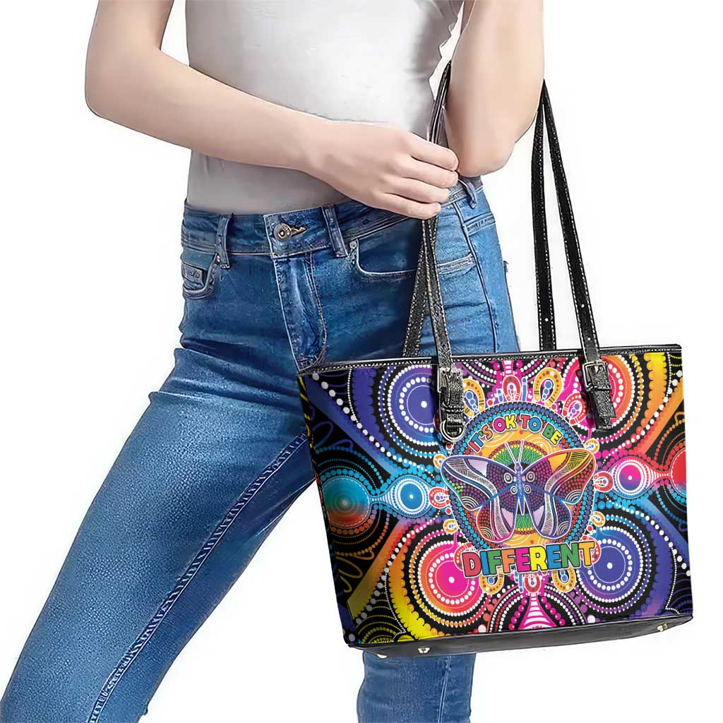 Australia Indigenous Autism Awareness Leather Tote Bag Its Okay To Be Different