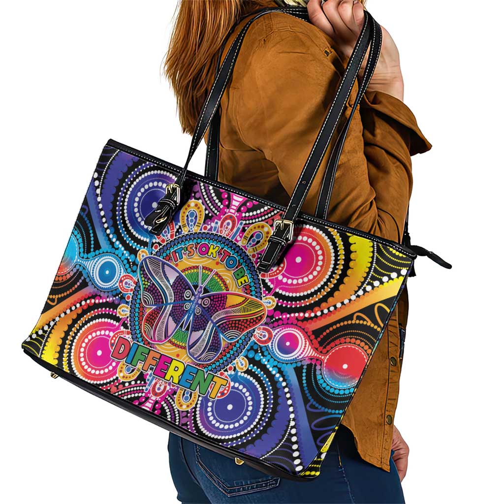 Australia Indigenous Autism Awareness Leather Tote Bag Its Okay To Be Different