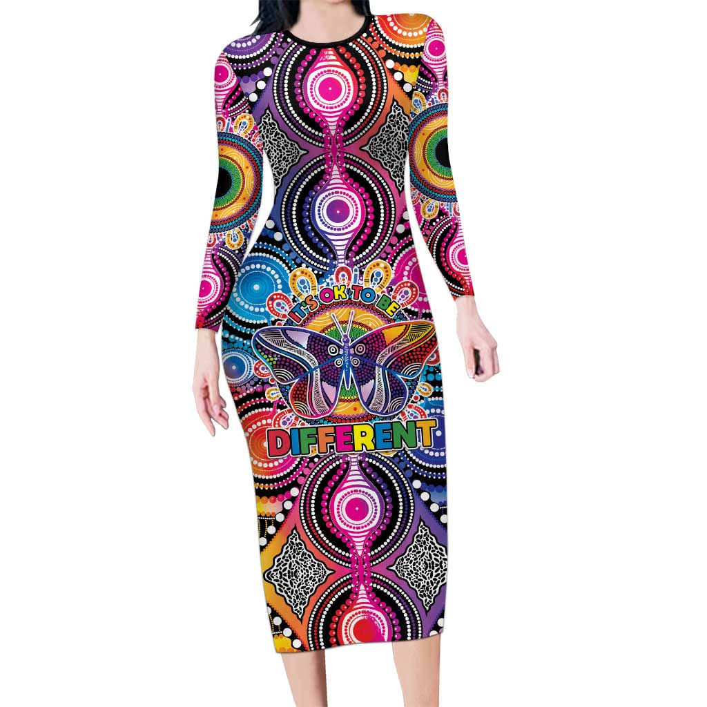 Australia Indigenous Autism Awareness Long Sleeve Bodycon Dress Its Okay To Be Different