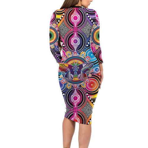 Australia Indigenous Autism Awareness Long Sleeve Bodycon Dress Its Okay To Be Different