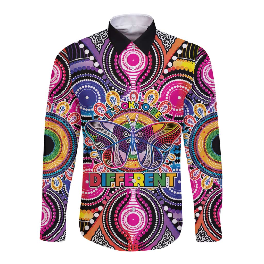 Australia Indigenous Autism Awareness Long Sleeve Button Shirt Its Okay To Be Different