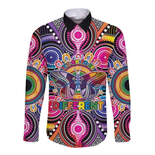 Australia Indigenous Autism Awareness Long Sleeve Button Shirt Its Okay To Be Different