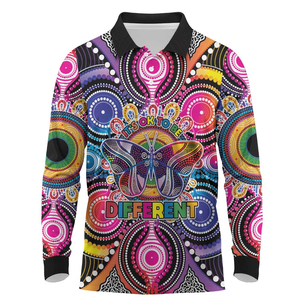 Australia Indigenous Autism Awareness Long Sleeve Polo Shirt Its Okay To Be Different