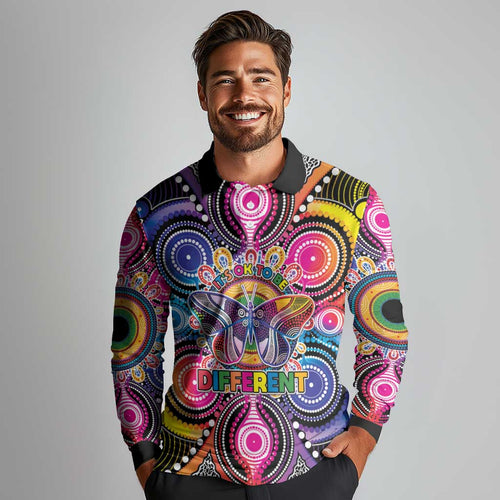 Australia Indigenous Autism Awareness Long Sleeve Polo Shirt Its Okay To Be Different