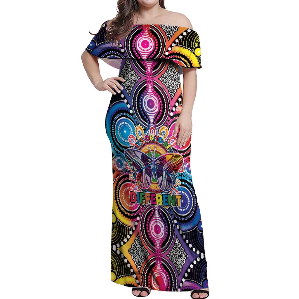 Australia Indigenous Autism Awareness Off Shoulder Maxi Dress Its Okay To Be Different