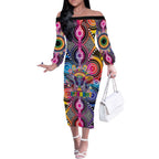 Australia Indigenous Autism Awareness Off The Shoulder Long Sleeve Dress Its Okay To Be Different