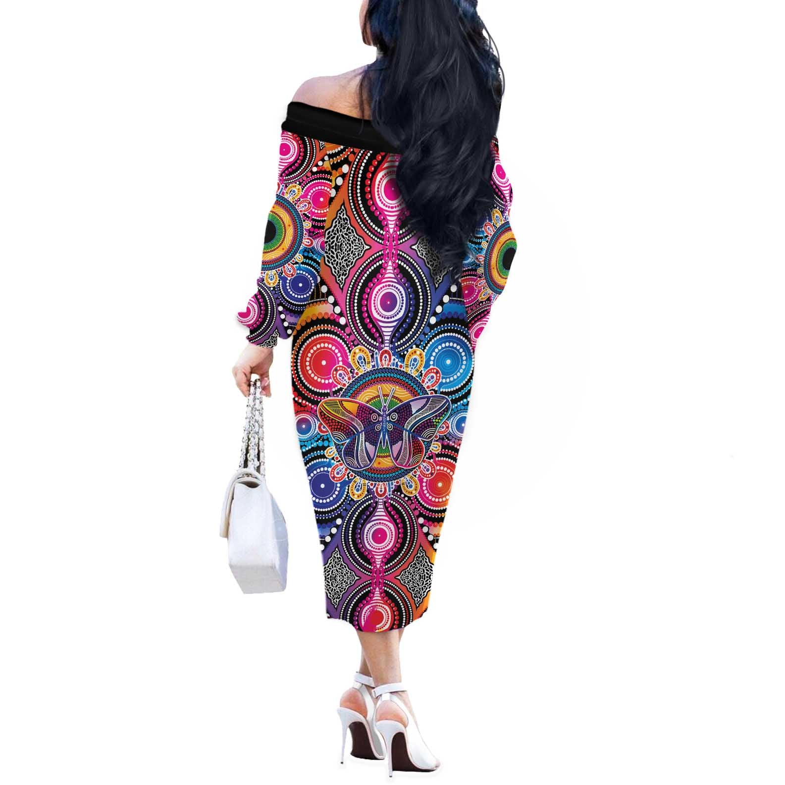 Australia Indigenous Autism Awareness Off The Shoulder Long Sleeve Dress Its Okay To Be Different