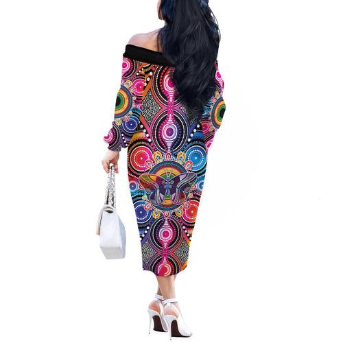 Australia Indigenous Autism Awareness Off The Shoulder Long Sleeve Dress Its Okay To Be Different