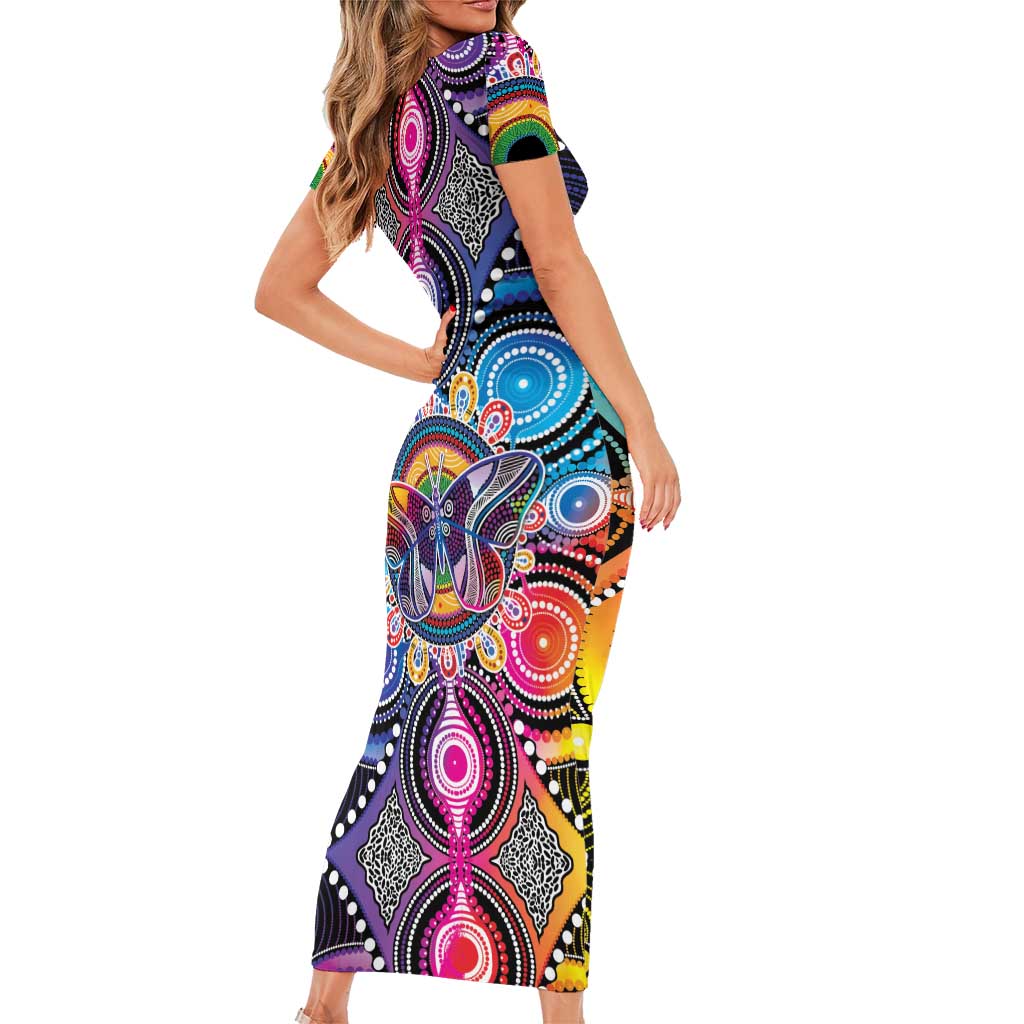 Australia Indigenous Autism Awareness Short Sleeve Bodycon Dress Its Okay To Be Different