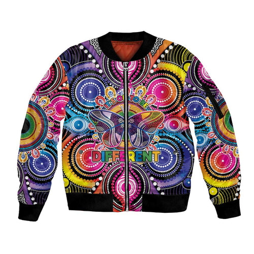 Australia Indigenous Autism Awareness Sleeve Zip Bomber Jacket Its Okay To Be Different