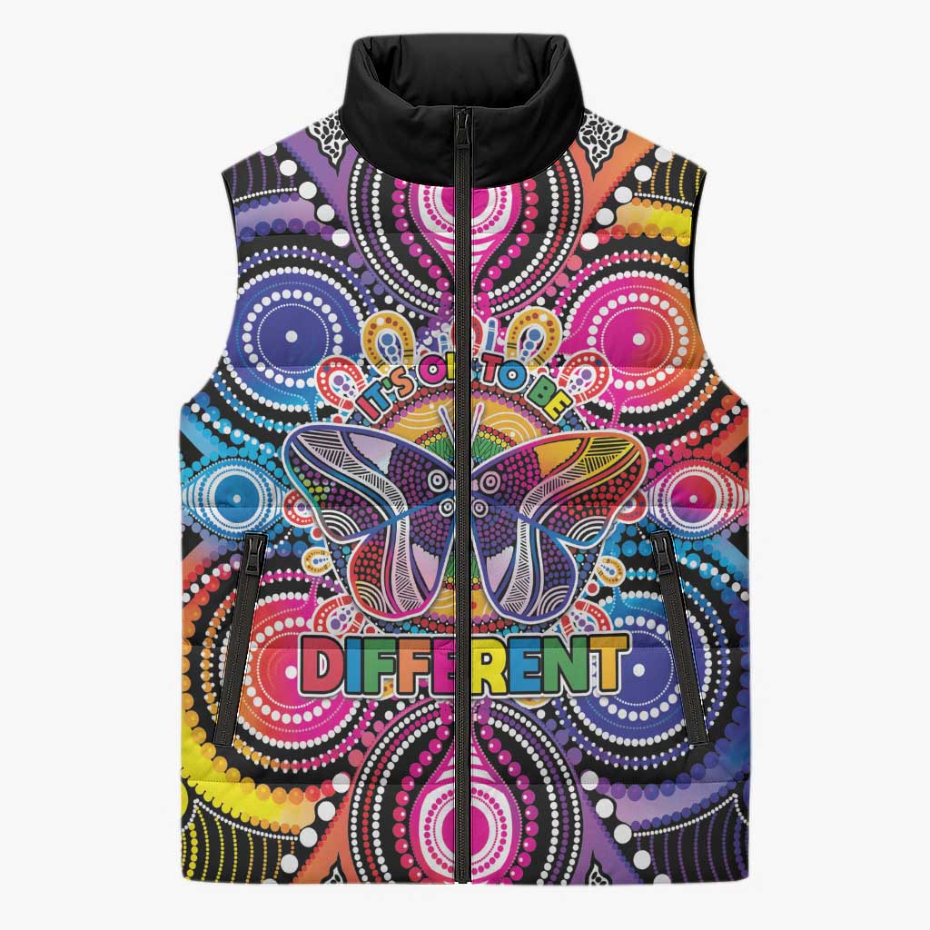 Australia Indigenous Autism Awareness Sleeveless Puffer Jacket Its Okay To Be Different