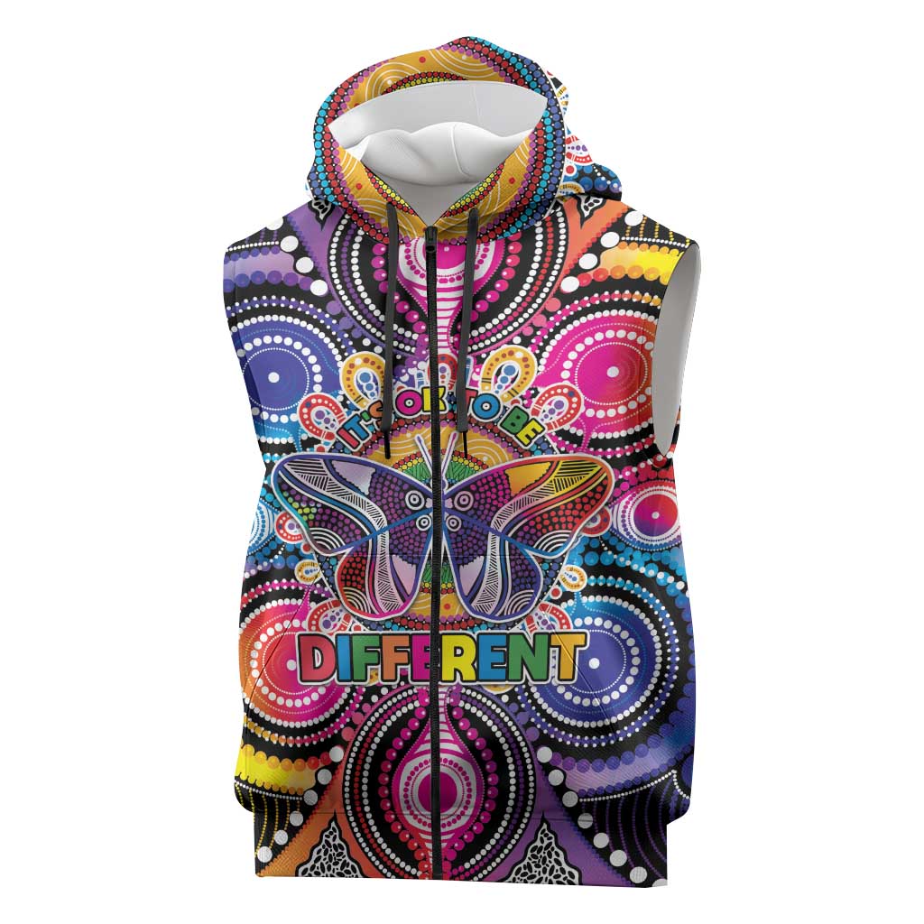 Australia Indigenous Autism Awareness Sleeveless Zip Hoodie Its Okay To Be Different