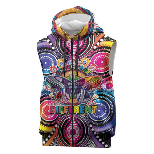 Australia Indigenous Autism Awareness Sleeveless Zip Hoodie Its Okay To Be Different