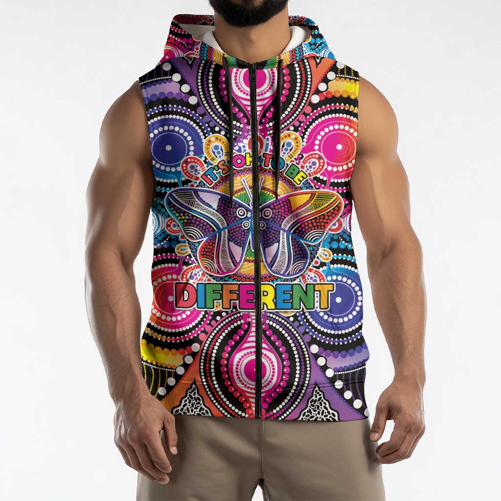 Australia Indigenous Autism Awareness Sleeveless Zip Hoodie Its Okay To Be Different
