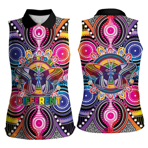 Australia Indigenous Autism Awareness Women Sleeveless Polo Shirt Its Okay To Be Different