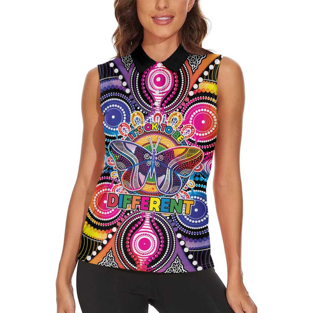 Australia Indigenous Autism Awareness Women Sleeveless Polo Shirt Its Okay To Be Different