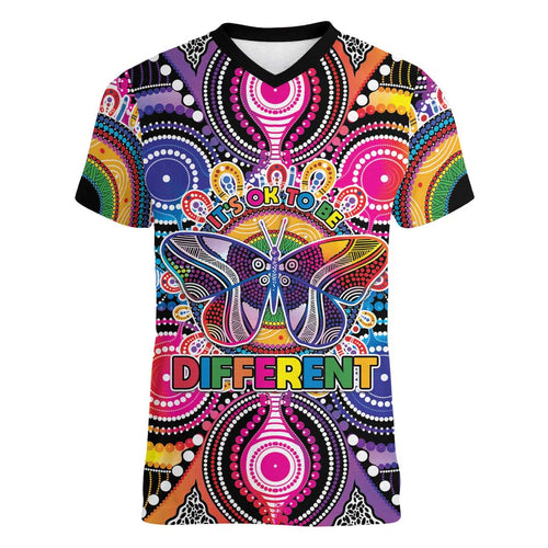 Australia Indigenous Autism Awareness Women V-Neck T-Shirt Its Okay To Be Different