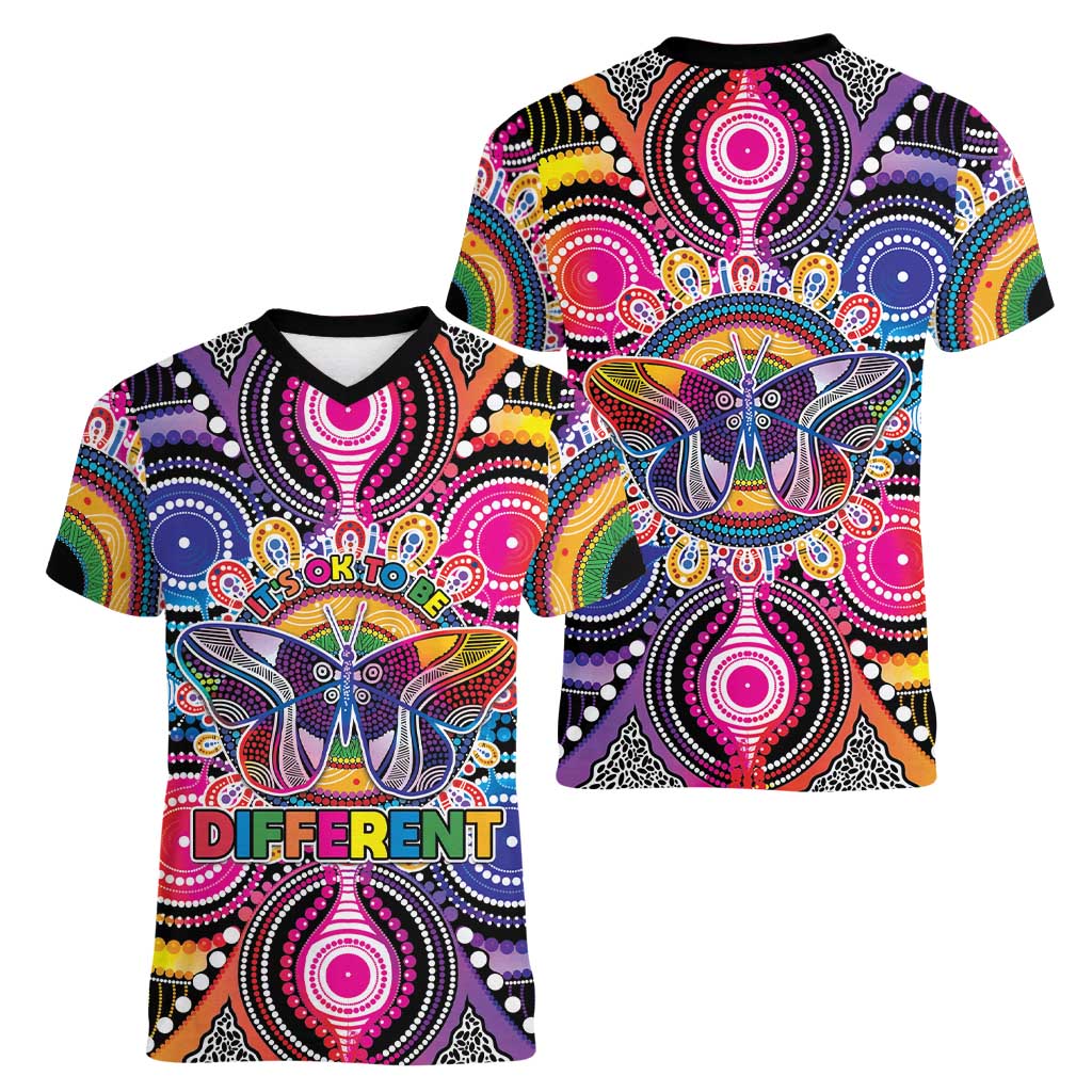 Australia Indigenous Autism Awareness Women V-Neck T-Shirt Its Okay To Be Different