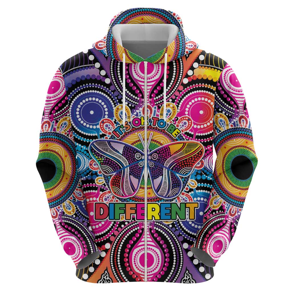 Australia Indigenous Autism Awareness Zip Hoodie Its Okay To Be Different