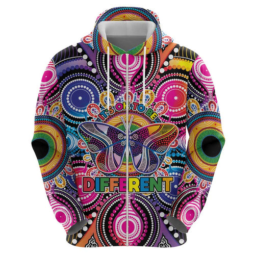Australia Indigenous Autism Awareness Zip Hoodie Its Okay To Be Different