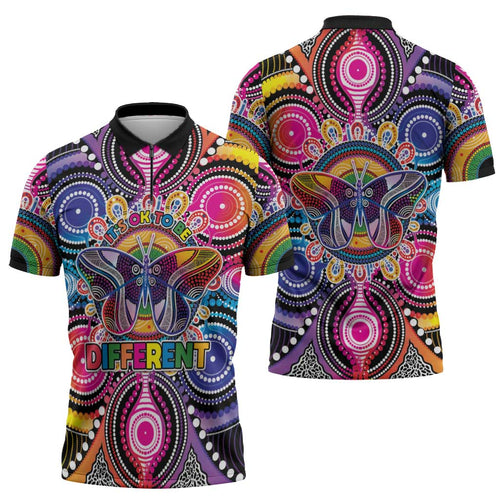 Australia Indigenous Autism Awareness Zipper Polo Shirt Its Okay To Be Different