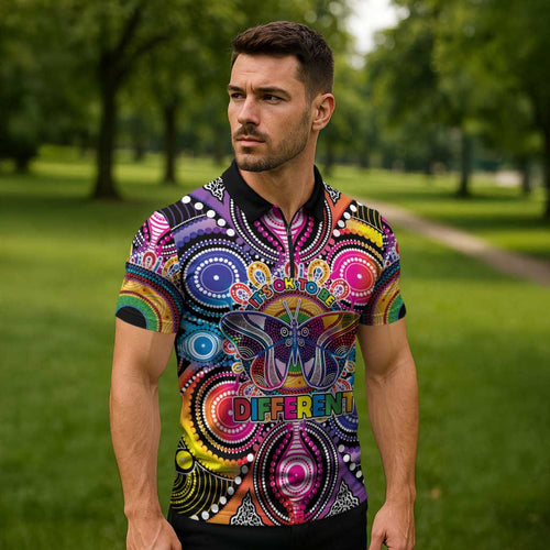 Australia Indigenous Autism Awareness Zipper Polo Shirt Its Okay To Be Different