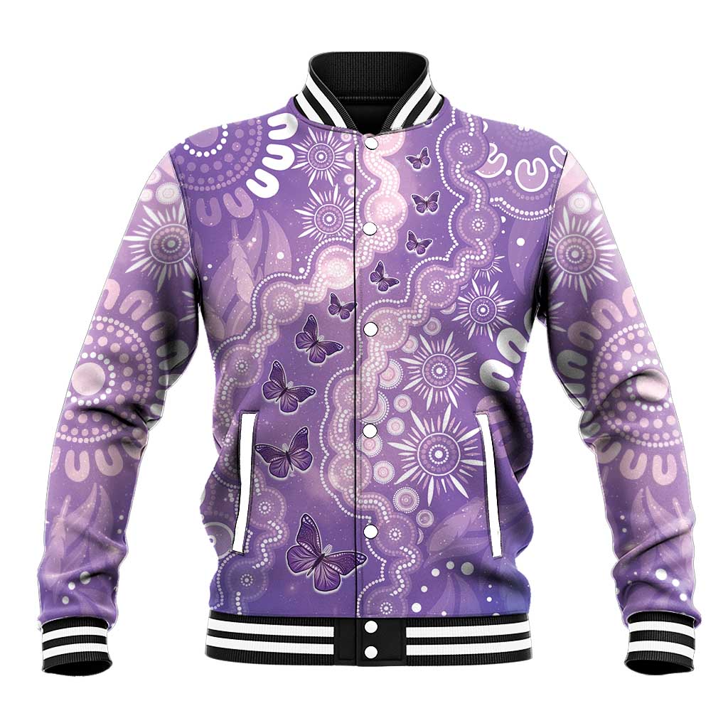 Australia Epilepsy Awareness Baseball Jacket Purple Butterflies Aboriginal