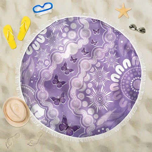 Australia Epilepsy Awareness Beach Blanket Purple Butterflies Aboriginal
