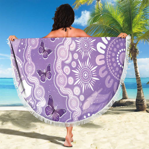 Australia Epilepsy Awareness Beach Blanket Purple Butterflies Aboriginal