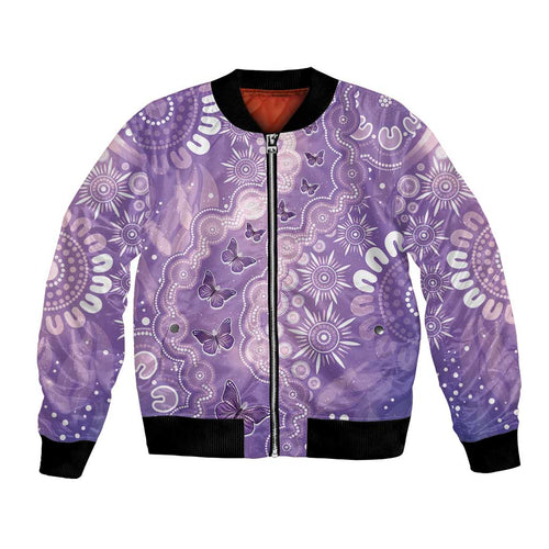 Australia Epilepsy Awareness Bomber Jacket Purple Butterflies Aboriginal