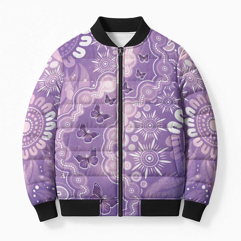 Australia Epilepsy Awareness Bomber Puffer Jacket Purple Butterflies Aboriginal