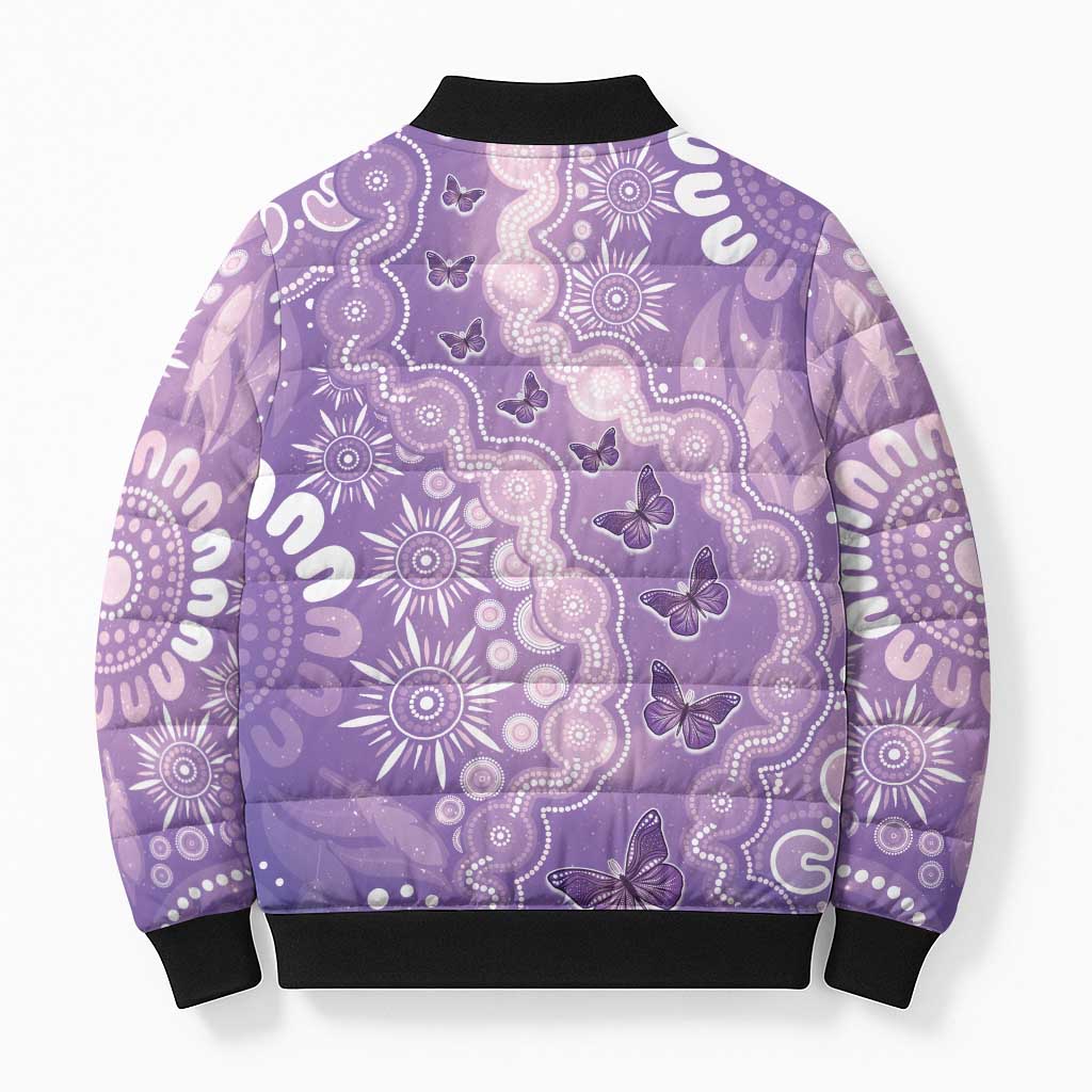 Australia Epilepsy Awareness Bomber Puffer Jacket Purple Butterflies Aboriginal