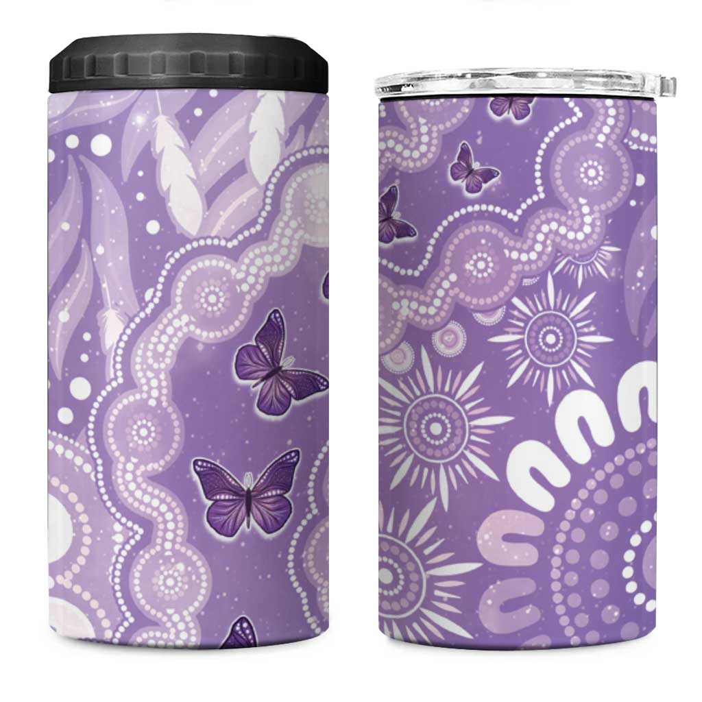 Australia Epilepsy Awareness 4 in 1 Can Cooler Tumbler Purple Butterflies Aboriginal