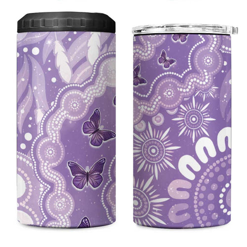Australia Epilepsy Awareness 4 in 1 Can Cooler Tumbler Purple Butterflies Aboriginal