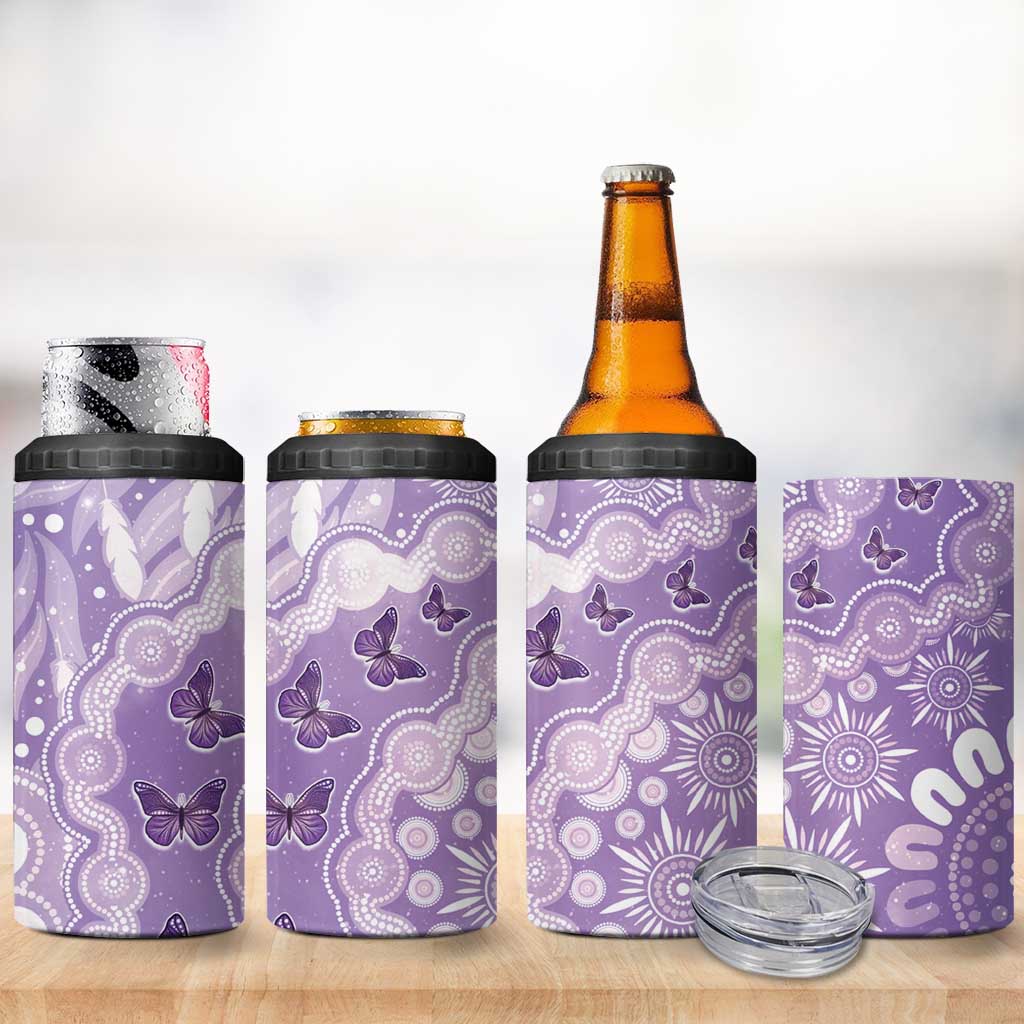 Australia Epilepsy Awareness 4 in 1 Can Cooler Tumbler Purple Butterflies Aboriginal