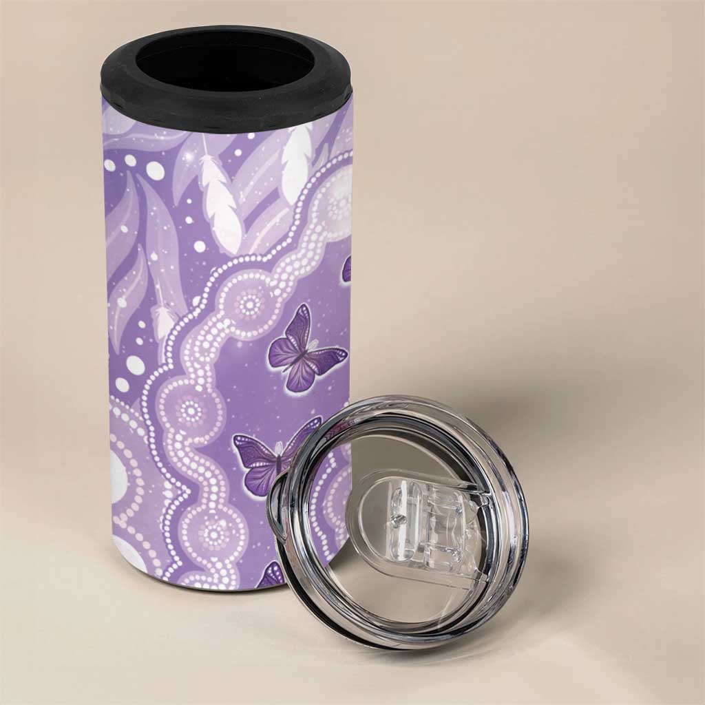 Australia Epilepsy Awareness 4 in 1 Can Cooler Tumbler Purple Butterflies Aboriginal