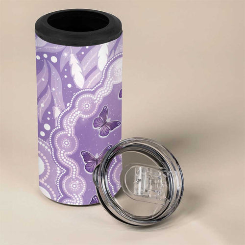 Australia Epilepsy Awareness 4 in 1 Can Cooler Tumbler Purple Butterflies Aboriginal