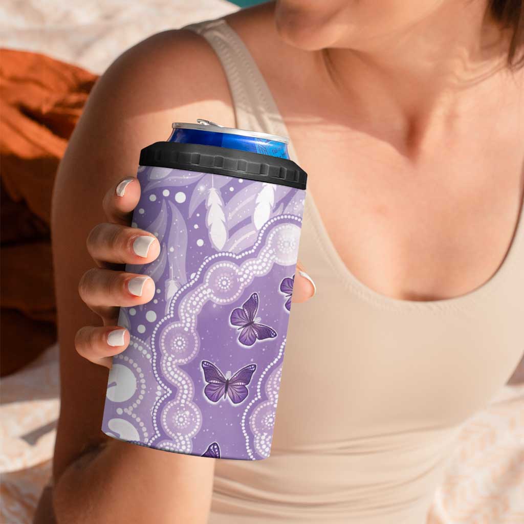Australia Epilepsy Awareness 4 in 1 Can Cooler Tumbler Purple Butterflies Aboriginal