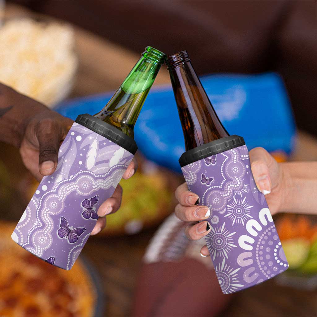 Australia Epilepsy Awareness 4 in 1 Can Cooler Tumbler Purple Butterflies Aboriginal
