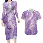 Australia Epilepsy Awareness Couples Matching Long Sleeve Bodycon Dress and Hawaiian Shirt Purple Butterflies Aboriginal