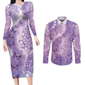 Australia Epilepsy Awareness Couples Matching Long Sleeve Bodycon Dress and Long Sleeve Button Shirt Purple Butterflies Aboriginal
