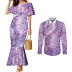 Australia Epilepsy Awareness Couples Matching Mermaid Dress and Long Sleeve Button Shirt Purple Butterflies Aboriginal