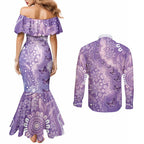 Australia Epilepsy Awareness Couples Matching Mermaid Dress and Long Sleeve Button Shirt Purple Butterflies Aboriginal