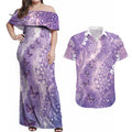 Australia Epilepsy Awareness Couples Matching Off Shoulder Maxi Dress and Hawaiian Shirt Purple Butterflies Aboriginal